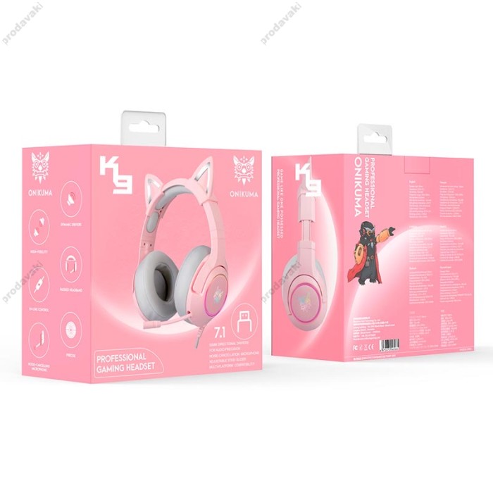 Дротові навушники Onikuma K9 Gaming CAT with LED Pink
